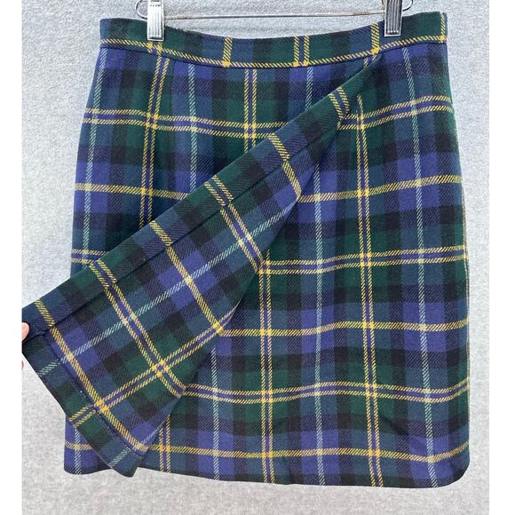 Talbots Women's sz 12 High Waisted Plaid Blue Green Yellow Skirt School Girl - Picture 2 of 12
